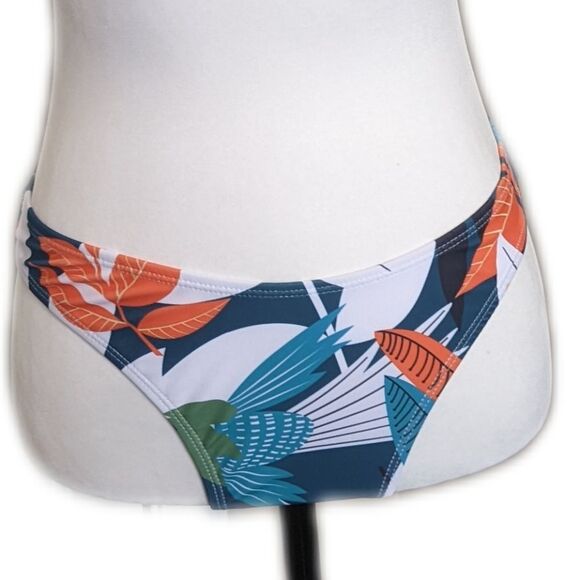 SHEIN NWT bikini swimsuit bottoms, teal & orange tropical floral M - Picture 1 of 4